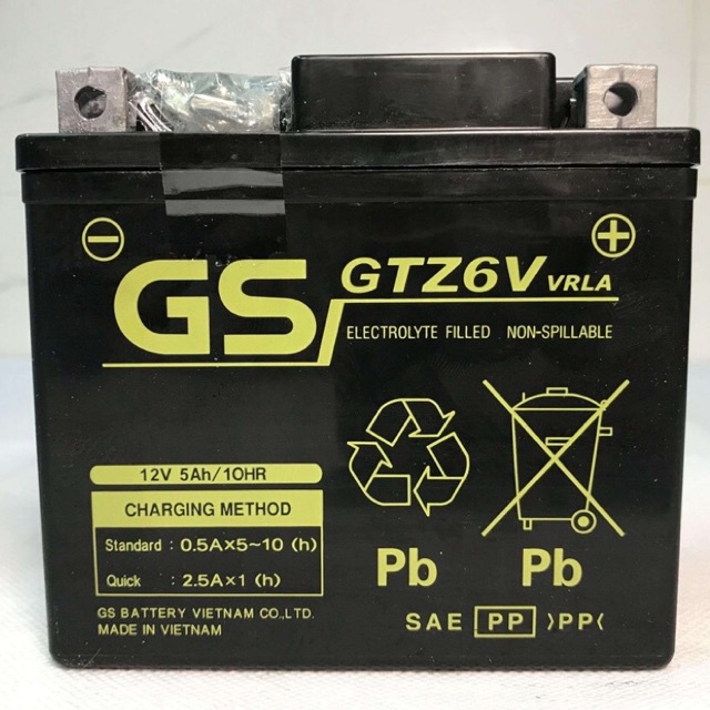 Bình Ắc Quy Khô GS GTZ6V Airblade 125, Winner, Vision từ 2014, Sh VN 125/150, Sh Mode,Lead 125 từ 2013,Pcx 125 (12V-5Ah)