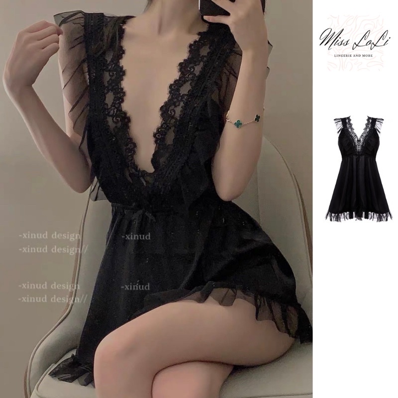 Váy Ngủ Lụa Phối Viền Ren Vai Cao Cấp, Váy Khoét Ngực V Gợi Cảm Hàng Loại 1
