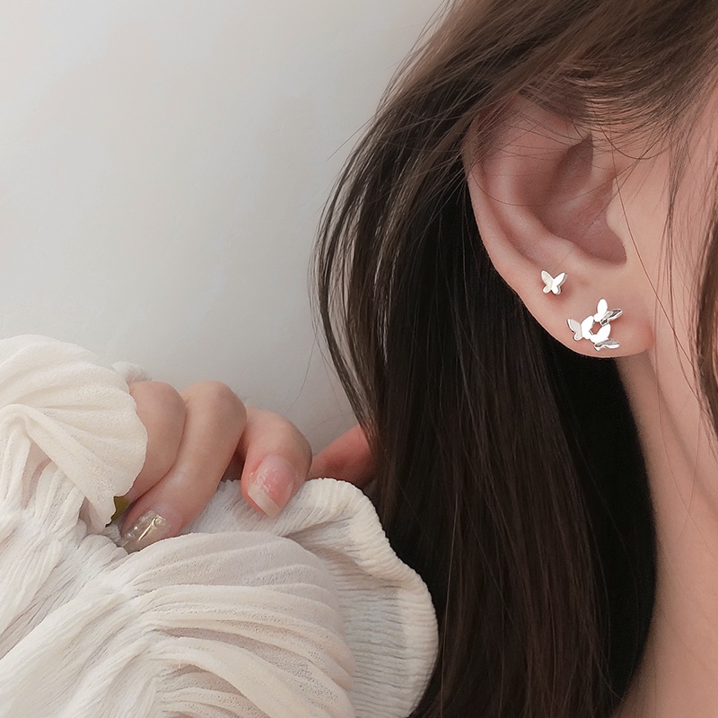 Đôi khuyên tai mạ bạc 925 hình bướm đáng yêu cho nữ
