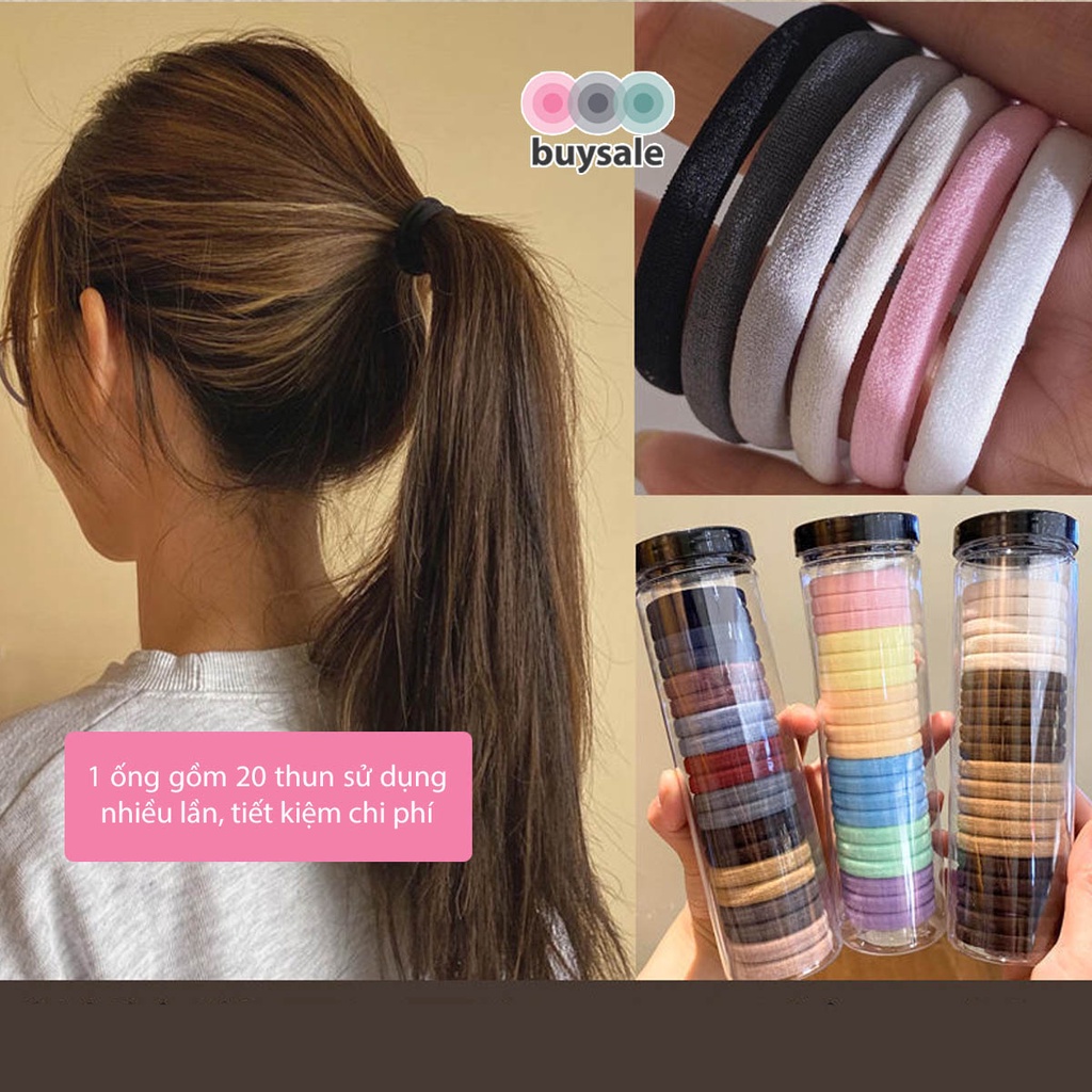 Hộp 20 dây thun buộc tóc màu nhiều màu sắc lựa chọn siêu co giãn, nữ tính dành cho phái đẹp, bé gái - Buysales - BSPK261