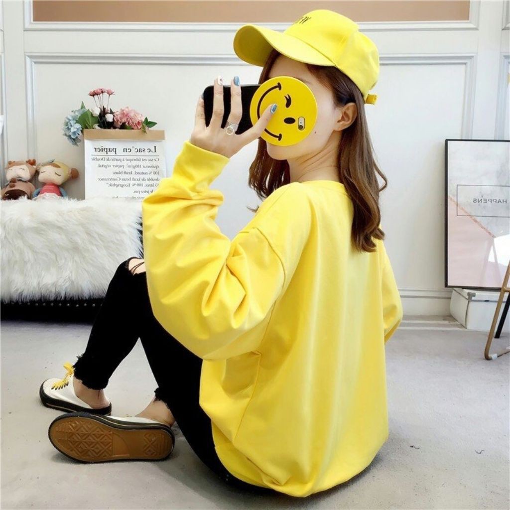 ÁO SWEATER NỈ UNISEX KHÔNG NÓN BEHAVIORIST NỮ HAI MÀU TRẮNG VÀNG CỰC ĐẸP