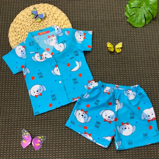 Bộ Pijama Kate thái tay ngắn quần đùi họa tiết hình thú cho bé trai, bé gái (12~30kg)