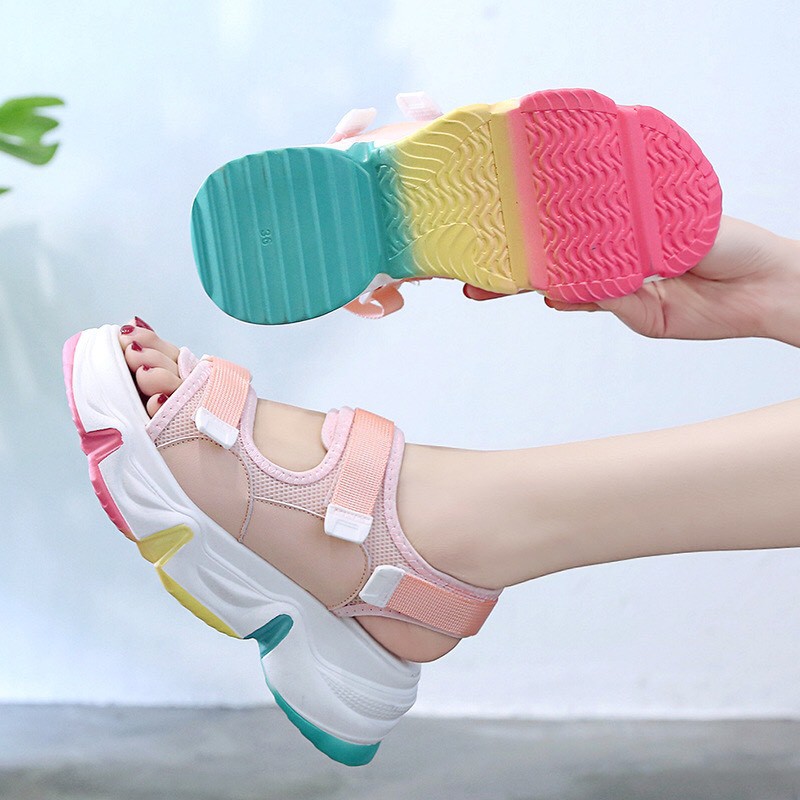 Sandal nữ đế 3 màu quai dán đế siêu độn siêu cao hot TREND