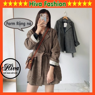 Áo khoác blazer dạ kiểu set đồ nữ form rộng kẻ 2 lớp kèm đai eo thiết kế ulzzang , Bộ áo vest thu đông