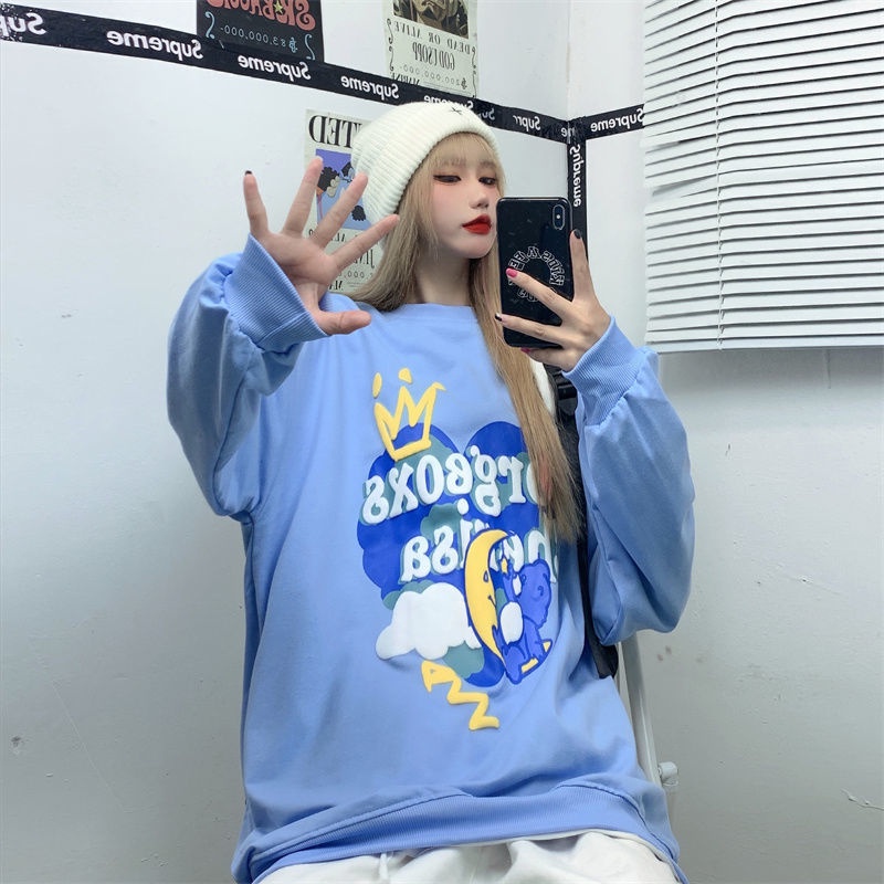 ZHELIHANGFEI Áo Sweater Dáng Rộng In Họa Tiết Hoạt Hình Xinh Xắn Dễ