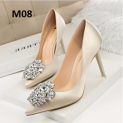 [ORDER] GIÀY CAO GÓT LỤA ĐÍNH ĐÁ CAO CẤP 12CM