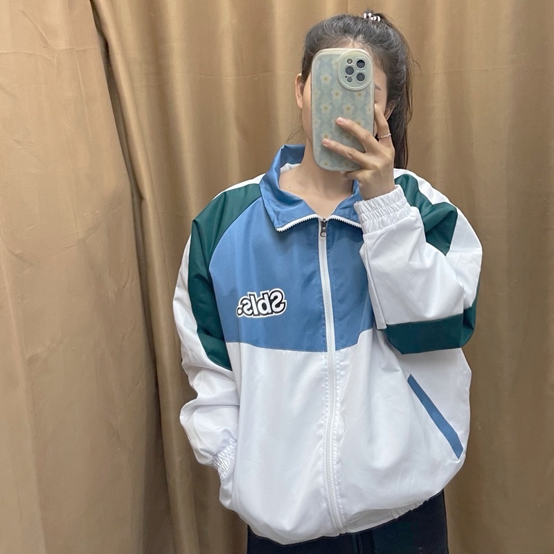 Áo khoác JACKET VẢI DÙ SBLS màu đen phối xám chống nắng đi mưa form rộng unisex nam nữ