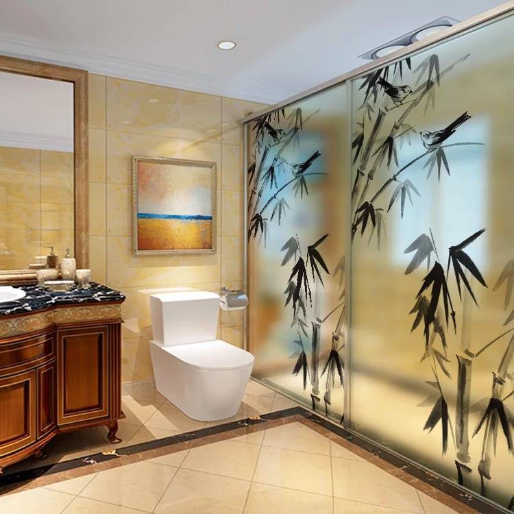 Decal trang trí kính cao cấp mẫu Cây Trúc và 2 chú Chim tao nhã (60cm x 116cm)
