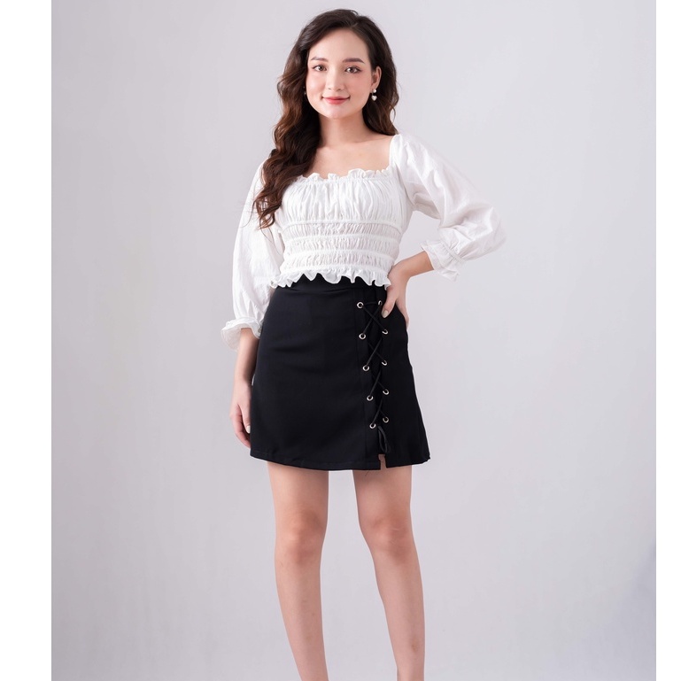 Áo croptop ulzzang trắng buộc dây cổ - áo bèo nhún ôm chun | BigBuy360 - bigbuy360.vn