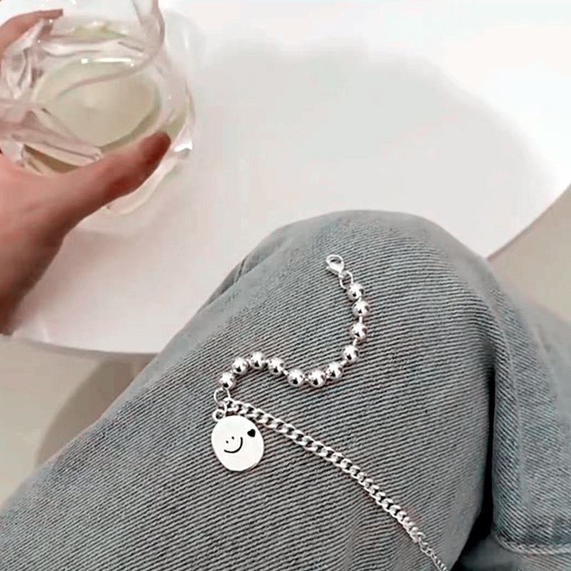 Vòng tay phối hạt giả ngọc trai và hình mặt cười thời trang Hàn Quốc