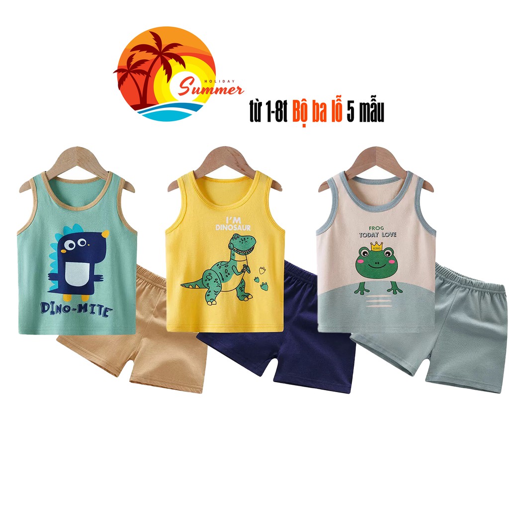 Bộ Ba Lỗ Cho Bé Trai 5 Mẫu Từ 1 Đến 7 Tuổi Chất Cotton Hình In Dễ Thương Mềm Mại