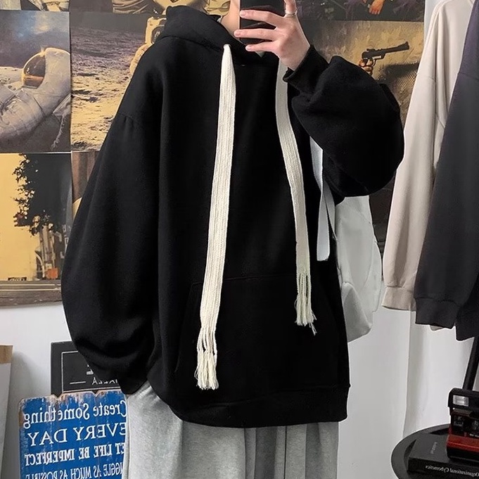 Áo Hoodie Màu Trơn Dáng Rộng Thời Trang Hàn Quốc Cổ Điển Dành Cho Nam Nữ áo hoodie nỉ bông hoodie nữ form rộng hoodie nam form rộng