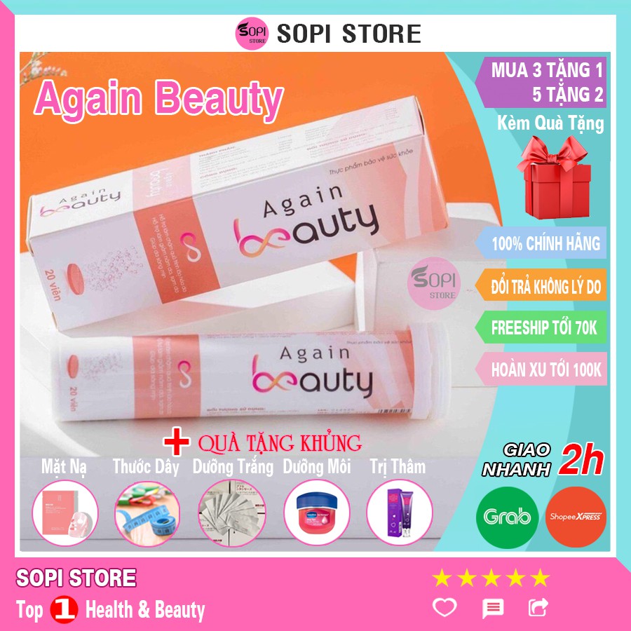 [Mua 3 tặng 1] Again Beauty viên sủi collagen chính hãng hộp 20 viên giúp trắng da, mờ nám, trẻ hoá da - Sopi Store