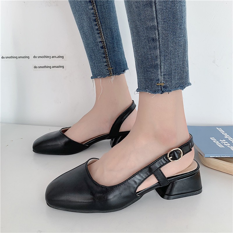 Giày sandal bít mũi đế thấp đơn giản cho nữ