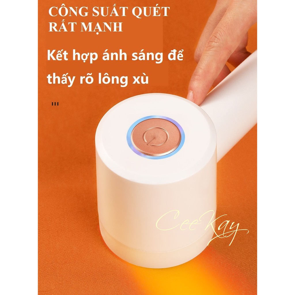 Máy cắt lông xù quần áo đa năng 2in1 có thể cắt xơ len vải và hút bụi, tích hợp đèn, không dây CEEKAY
