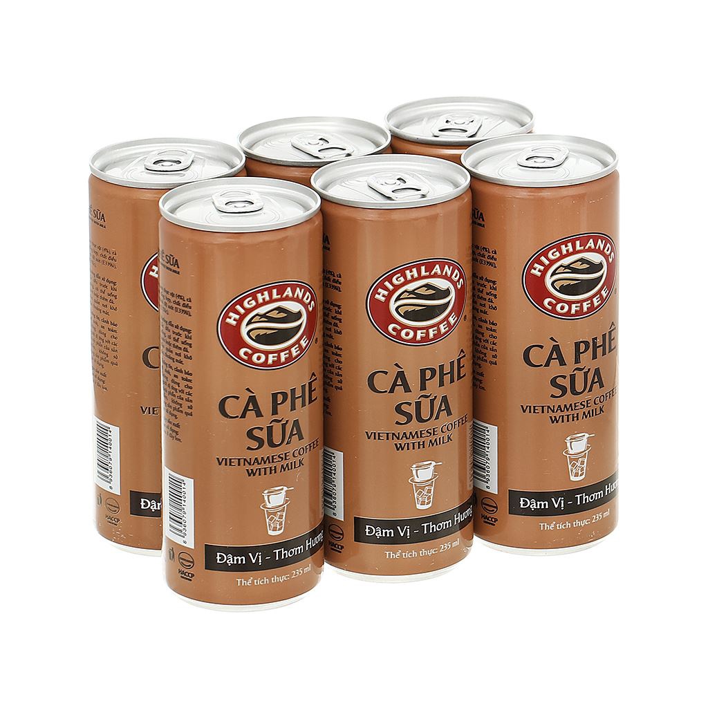 Lốc 6 lon cà phê sữa Highlands 235ml