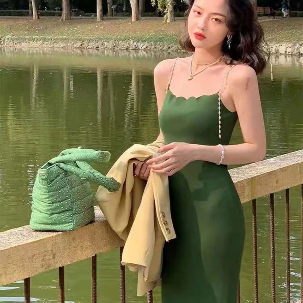 Đầm Hai Dây Màu Sắc Đơn Giản Phong Cách Retro  tao bao