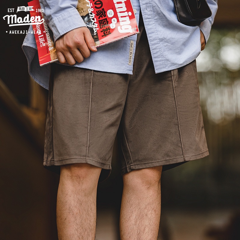 Quần short Maden nhung dáng rộng phong cách retro Mỹ thời trang mùa hè cho nam