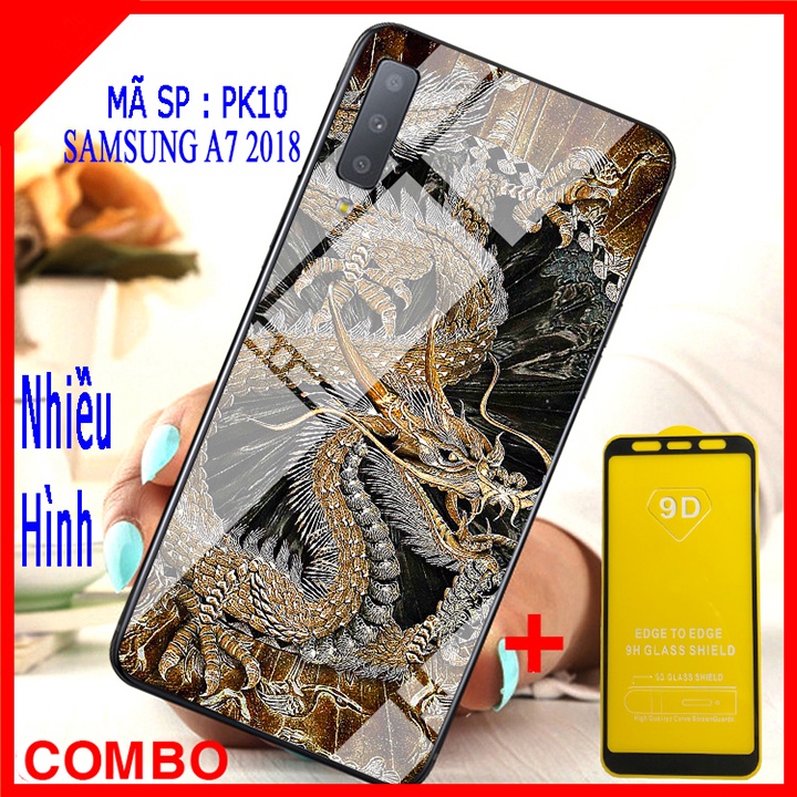 COMBO ỐP LƯNG SAMSUNG A7 2018 (ốp kính 3D + tặng kèm kính cường lực full màn)
