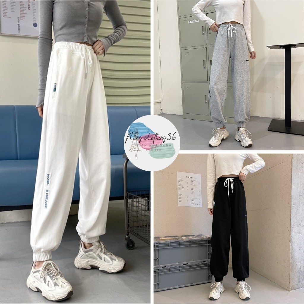 Quần Jogger Ống Rộng Thêu Chân Chất Thun Xịn Dày Ống Bo Chun Hình Chữ Thêu Form Rộng Dài 95cm