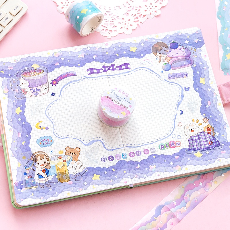 1 Cuộn Băng Dính Washi Hình Đám Mây Biển Trang Trí Nhật Ký