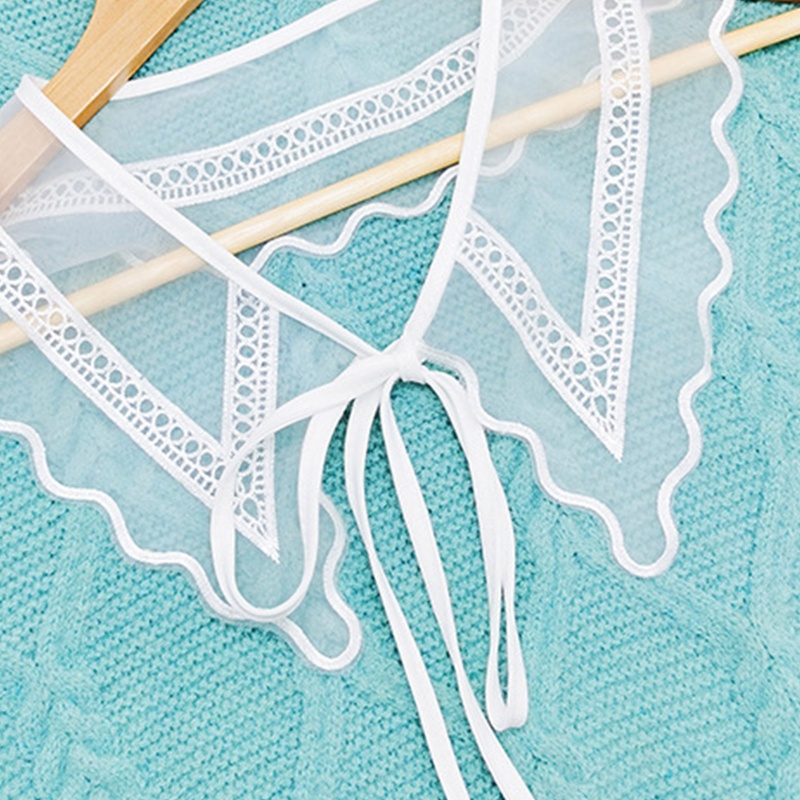 Khăn Choàng Cổ Lưới Xuyên Thấu Màu Trắng Thêu Họa Tiết Hình Học Phối Dây Cột Nơ Có Thể Tháo Rời Cho Nữ