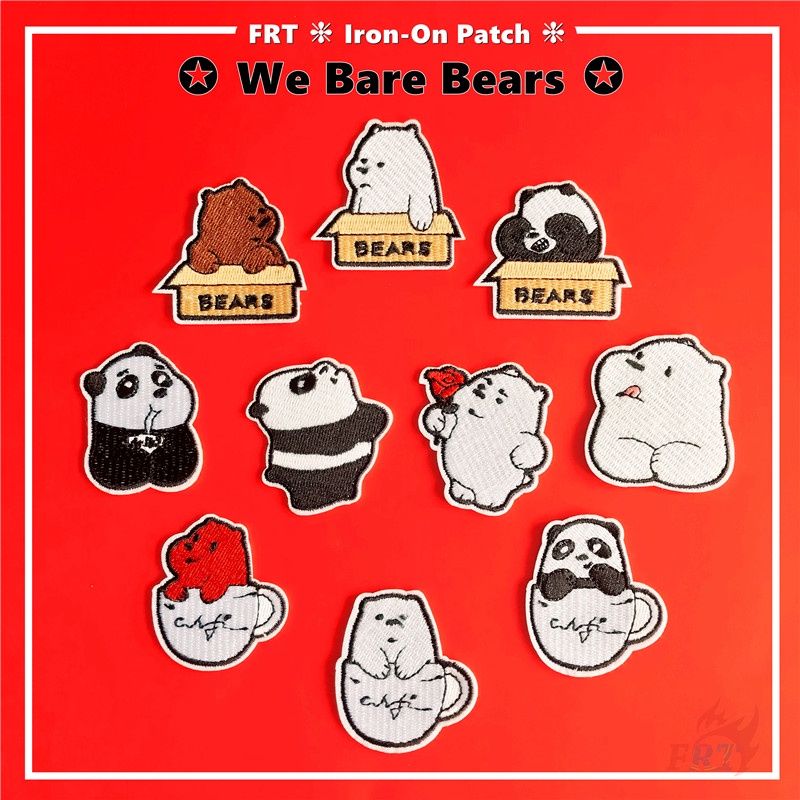 ☸ We bare bears Miếng Dán Ủi Hình Gấu Trúc / Gấu Trúc / Băng ☸ 1 Huy Hiệu Cài Áo Hình Hoạt Hình Ngộ Nghĩnh