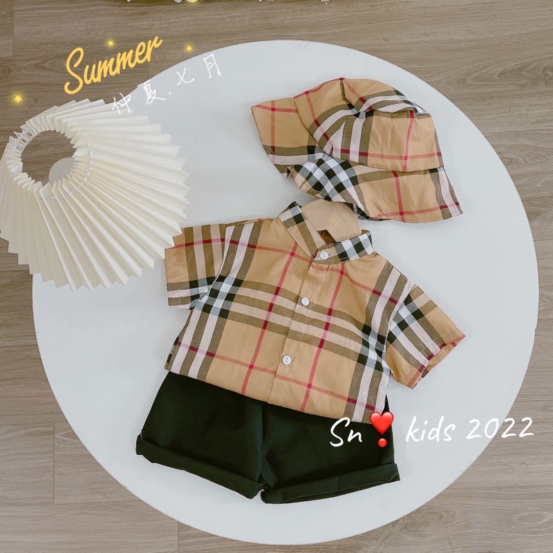 [SET BÉ TRAI] Siêu phẩm thô kẻ bbr kèm mũ vành cho bé trai