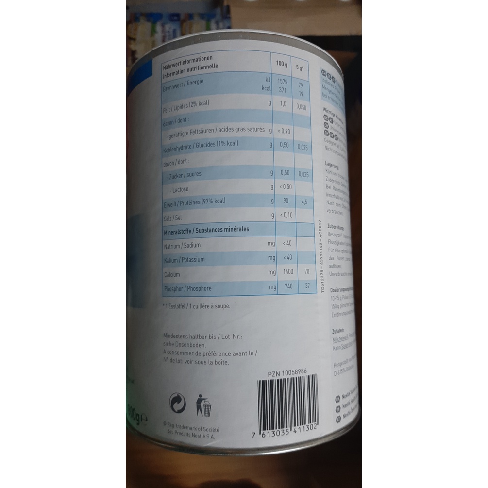 Sữa tiểu đường Đức NESTLE RESOURCE INSTANT PROTEIN 800gr Cho Người Tiểu Đường Ăn Kiêng date 2023