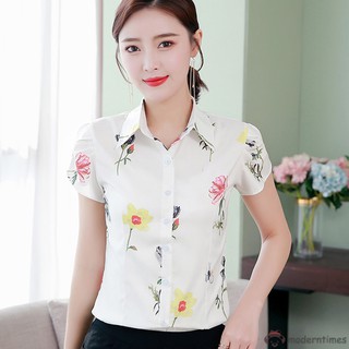 Áo Sơ Mi Công Sở Nữ Tay Ngắn In Hoa