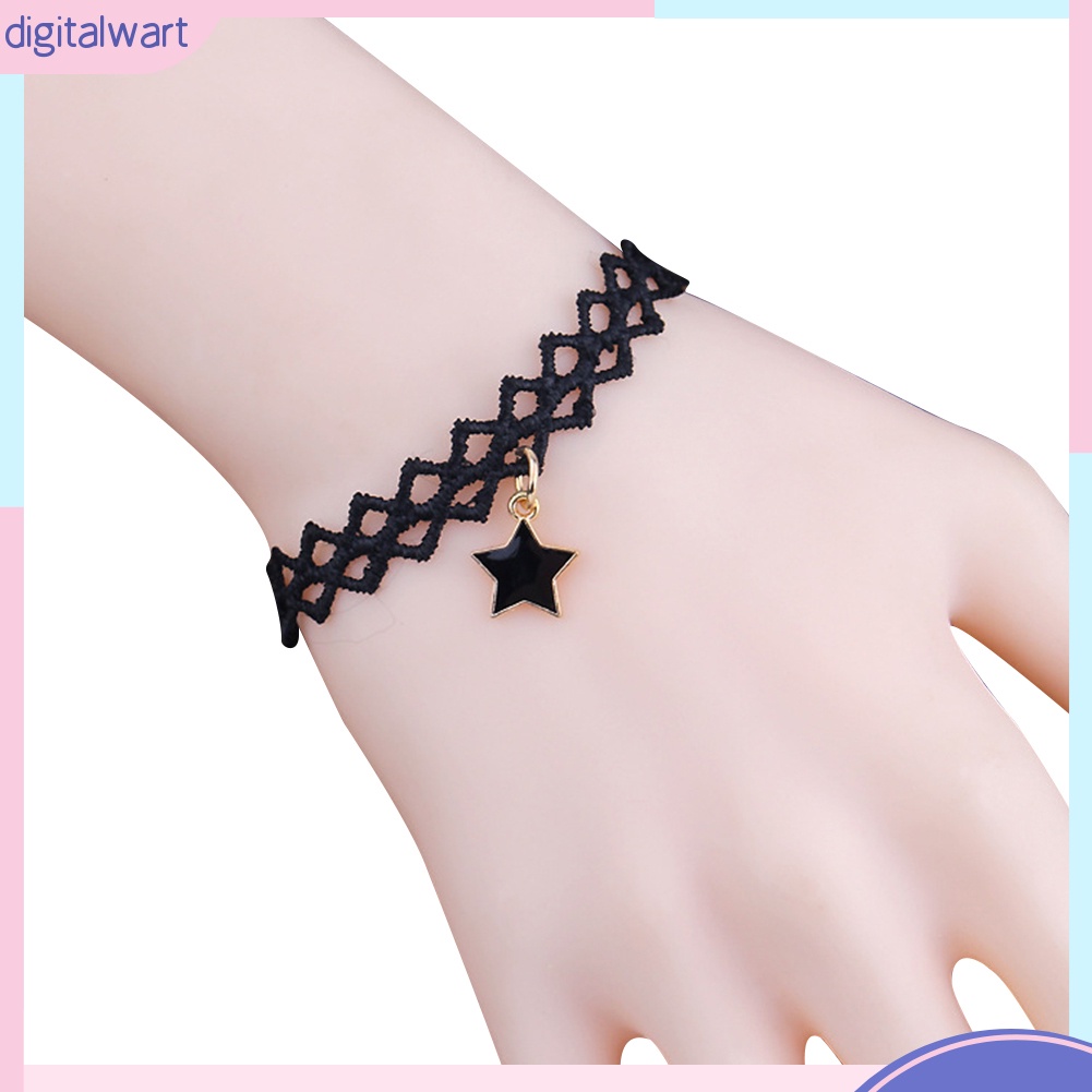 Vòng tay phối ren thiết kế mặt ngôi sao năm cánh phong cách Gothic cá tính trẻ trung dành cho nữ