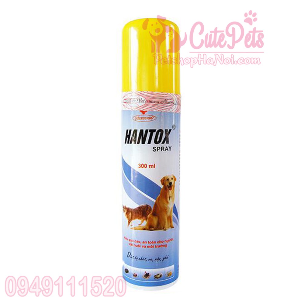 Chai xịt diệt bọ chét Hantox Spray 300ml Xịt diệt ve rận cho chó mèo - CutePets