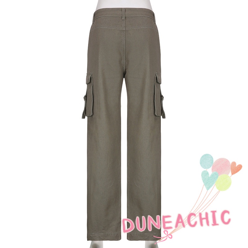 DUNEA Quần Yếm Denim Ba Chiều Lưng Thấp Có Túi Cá Tính Cho Nữ