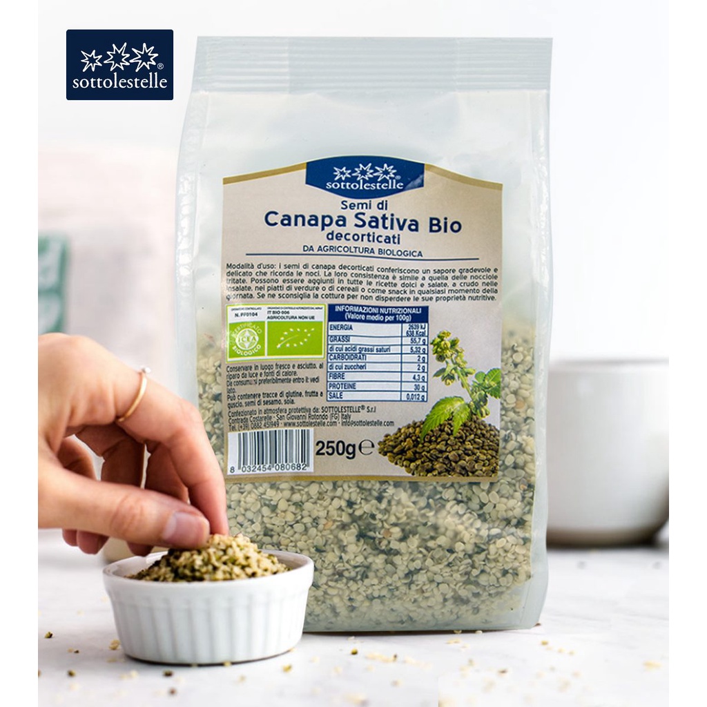 Hạt gai dầu hữu cơ đã tách vỏ Sottolestelle – Semi di Canapa decorticati 250g
