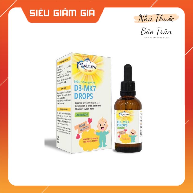 Avisure D3 - MK7 Drops - bổ sung vitamin D3 và K2 giúp bé cao lớn vượt trội lọ (20ml)