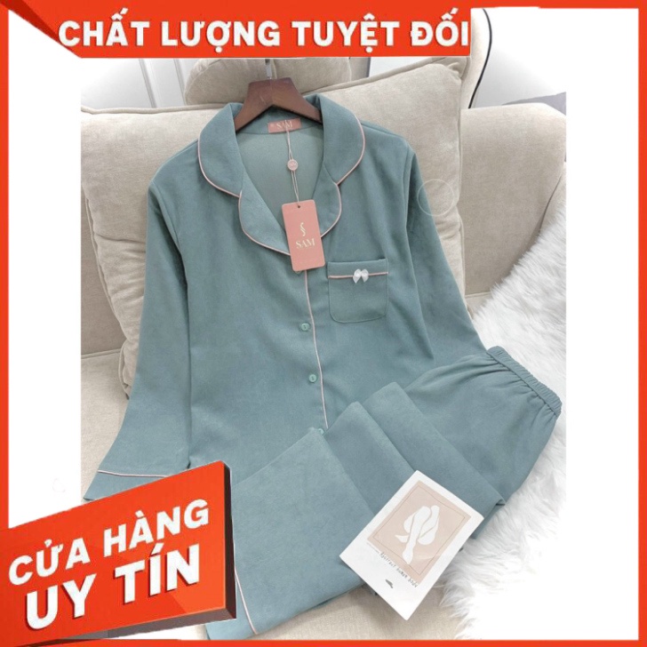Bộ đồ Pijama mặc nhà SAM. SET đồ nhung tăm cao cấp, thiết kế dáng dài , kiểu dáng trơn đơn giản, siêu dễ mặc - Hàng nhập