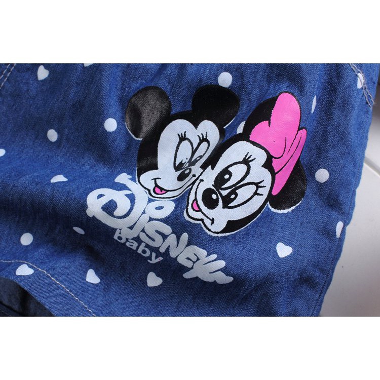 Quần Short Jeans In Hình Chuột Mickey Dành Cho Bé Gái