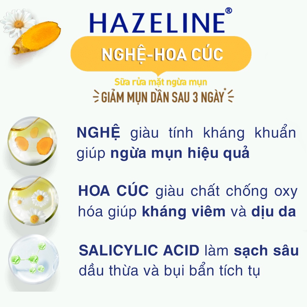 Sữa rửa mặt trắng da ngừa mụn Hazeline Nghệ Hoa Cúc