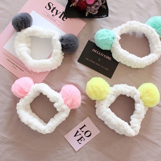 Băng Đô Turban Tai Gấu Cục Bông Tròn 3D Siêu Mềm Mịn