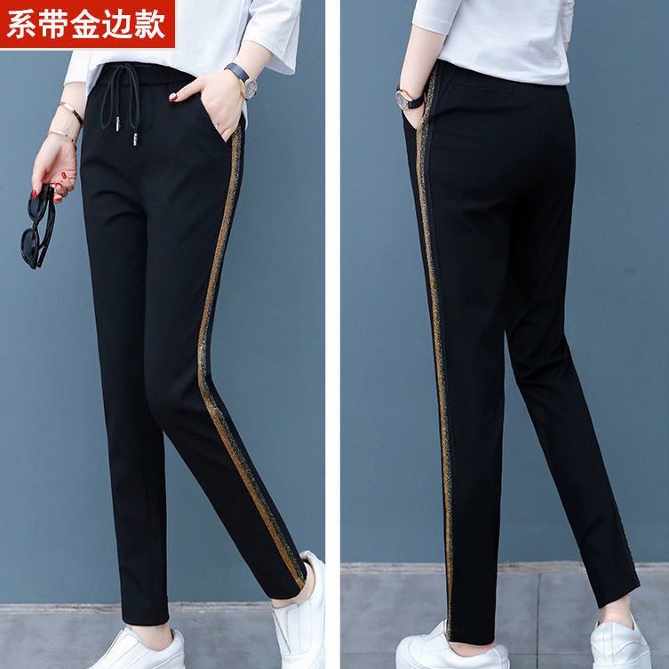 Quần thể thao lưng thun ống rộng bằng cotton thoải mái cho nữ