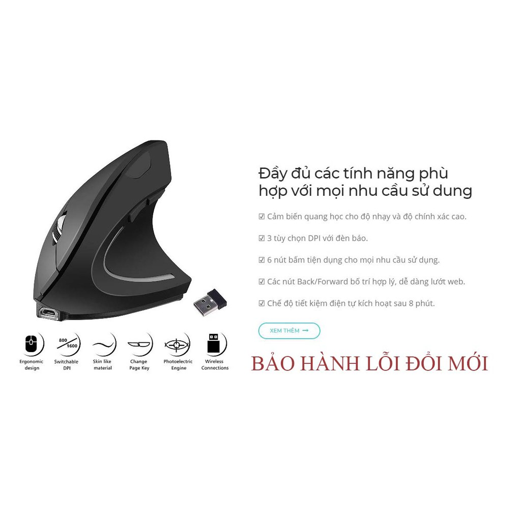 Chuột Không Dây Ergonomic Chuẩn Hàng Công Ty,Cực Nhạy Bao Êm,Bảo vệ khớp Cổ Tay,chống nhức mỏi.