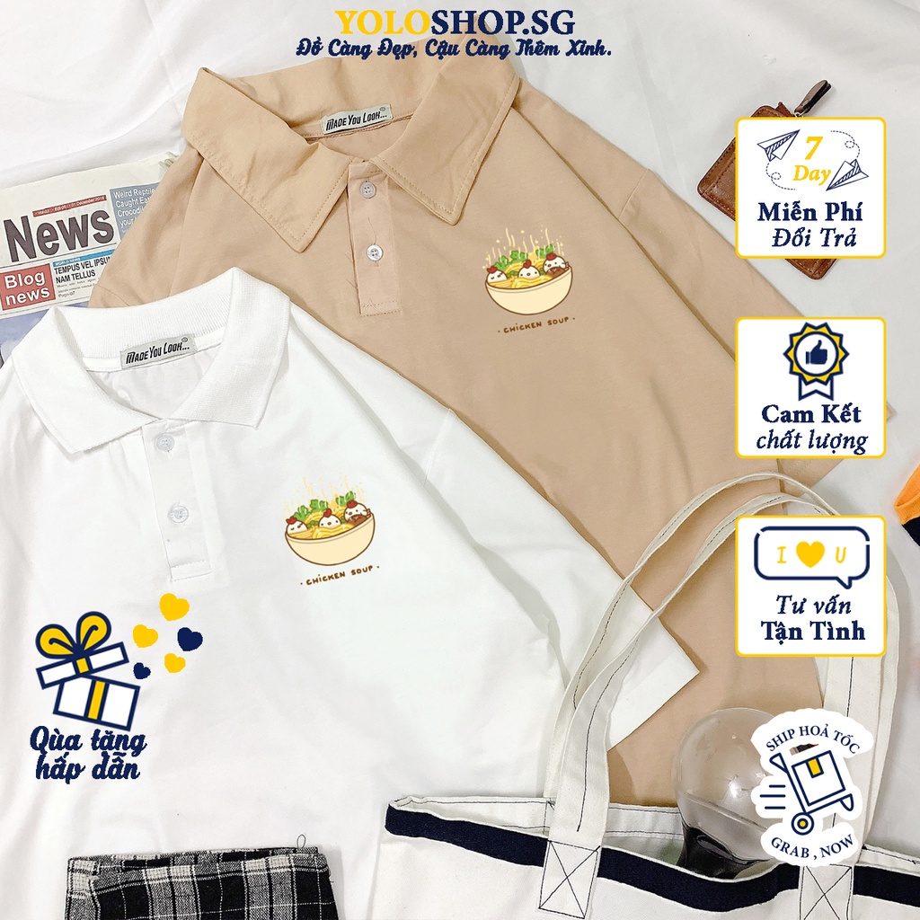 Áo thun polo tay lỡ  CHICKEN SOUP  phông Unisex nam nữ tee oversize form rộng pull Ulzzang Streetwear Hàn Quốc vải mềm