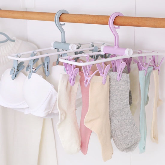 Móc treo quần áo gấp gọn 12 kẹp đa năng, móc treo tã lót, tất, đồ sơ sinh cho gia đình
