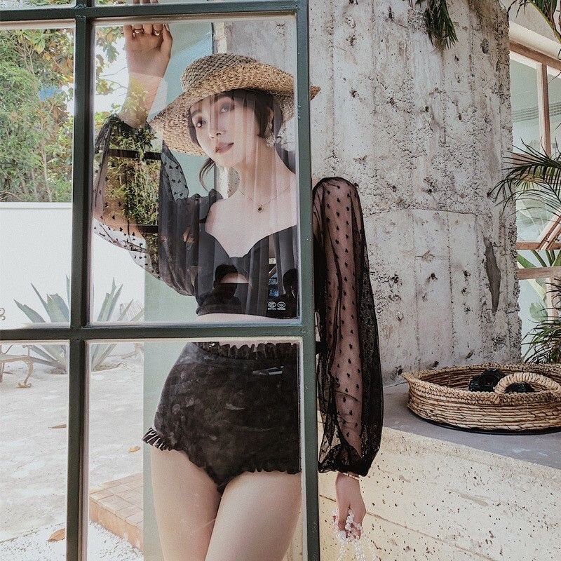 bikini 2 mảnh tay dài đen pha lươi