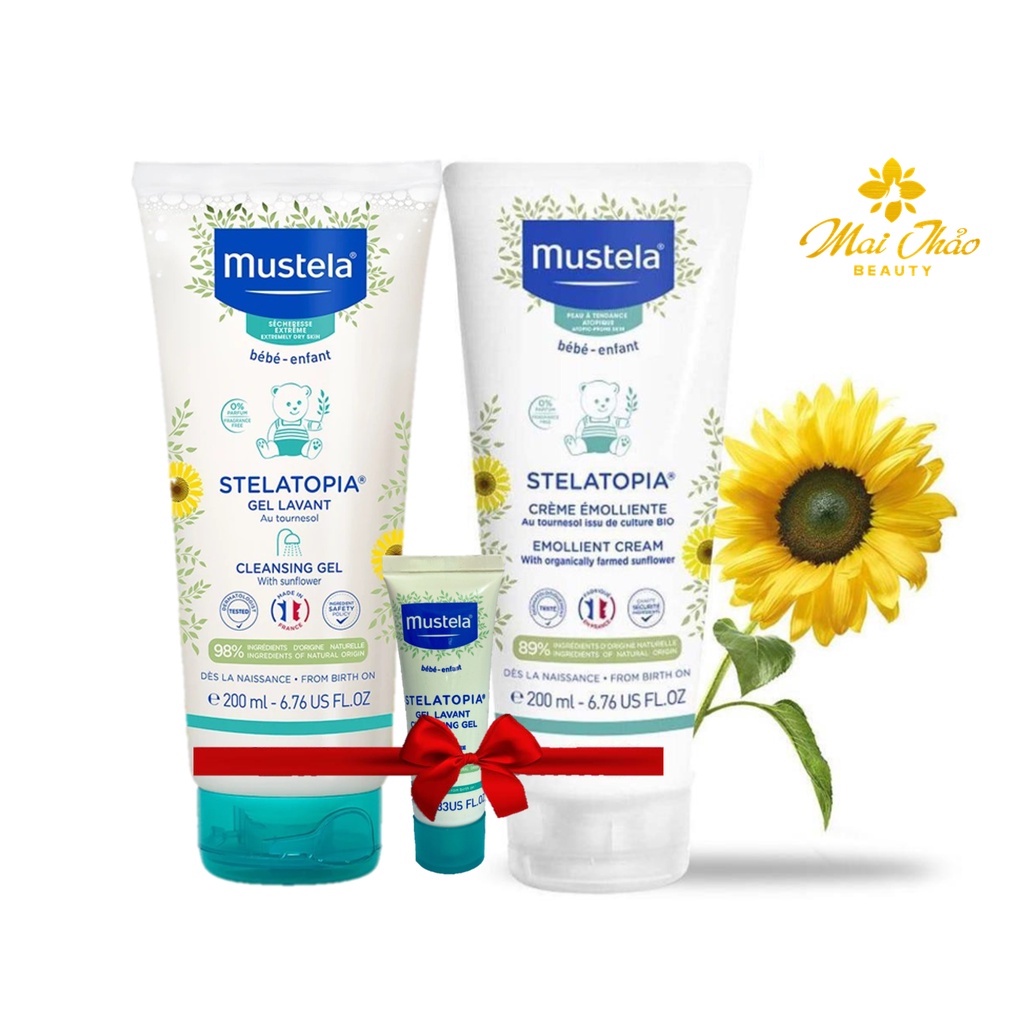 Combo Mustela Kem Dưỡng Và Gel Tắm Gội Cho Trẻ Sơ Sinh &amp; Em Bé Da Chàm Thể Tạng TẶNG Gel Tắm Minisize 10ml