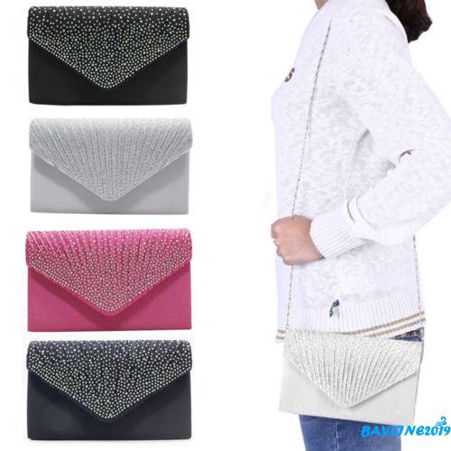Ví cầm tay dự tiệc kiểu phong bì đính hạt kim tuyến lấp lánh thời trang