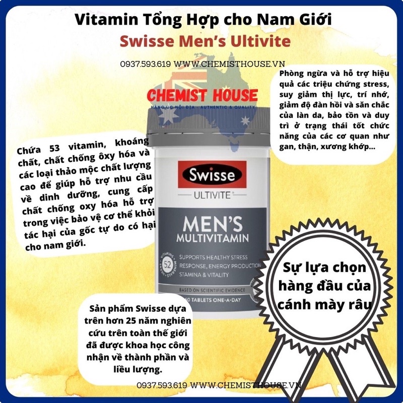 VIÊN UỐNG VITAMIN TỔNG HỢP CHO NAM GIỚI MEN’S MULTIVITAMIN SWISSE 60 VIÊN