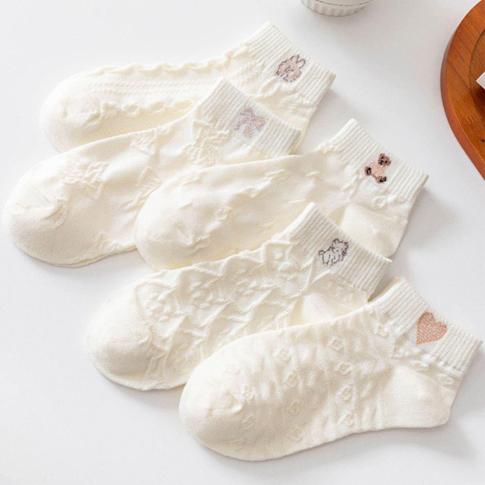ORIENTLII Set 5 Đôi Tất Cotton Hoạ Tiết Gấu Xinh Xắn Phong Cách Hàn Quốc Dành Cho Nữ