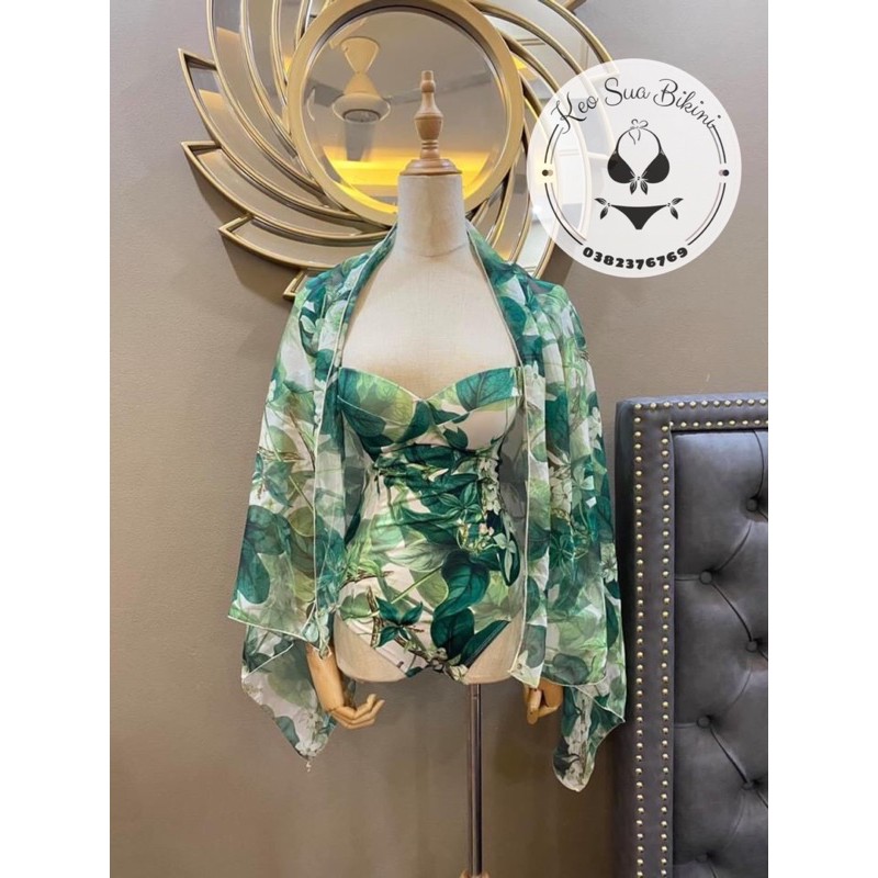 SET BIKINI HOA LÁ 1 MẢNH LIỀN THÂN 4 DÂY BÈO KÈM KHĂN CHOÀNG