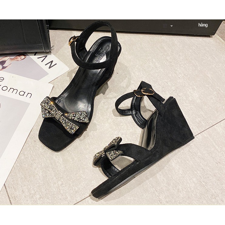 Sandal đế xuồng nơ đá gót cao 8cm size 34/40   220621 TP5